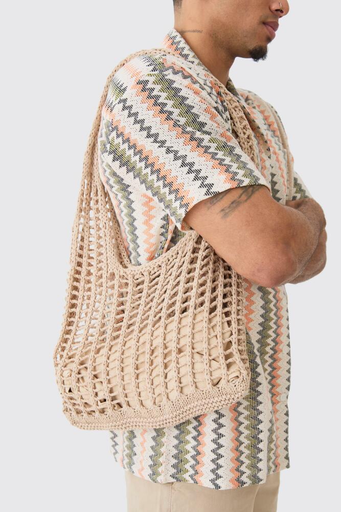 boohoo Mens Open Knit Tote Bag - Beige Cover