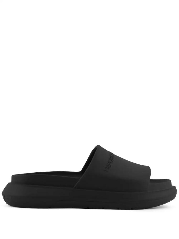 Emporio Armani logo-embossed flatform slides - Black Cover