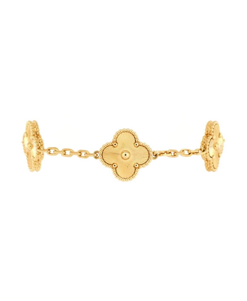 Pre-Owned Van Cleef & Arpels Vintage Alhambra 5 Motifs Bracelet Guilloche 18K Gold Cover