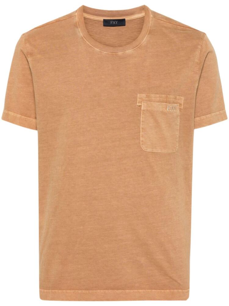 Fay embroidered-logo cotton T-shirt - Brown Cover