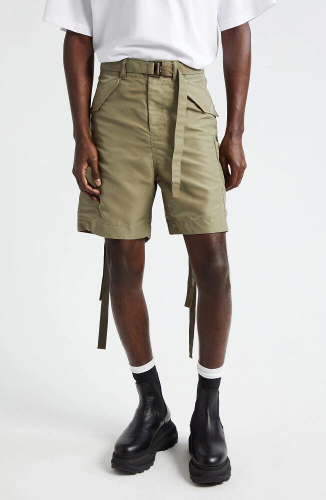 Sacai Tie Detail Nylon Cargo Shorts in Light Khaki Cover