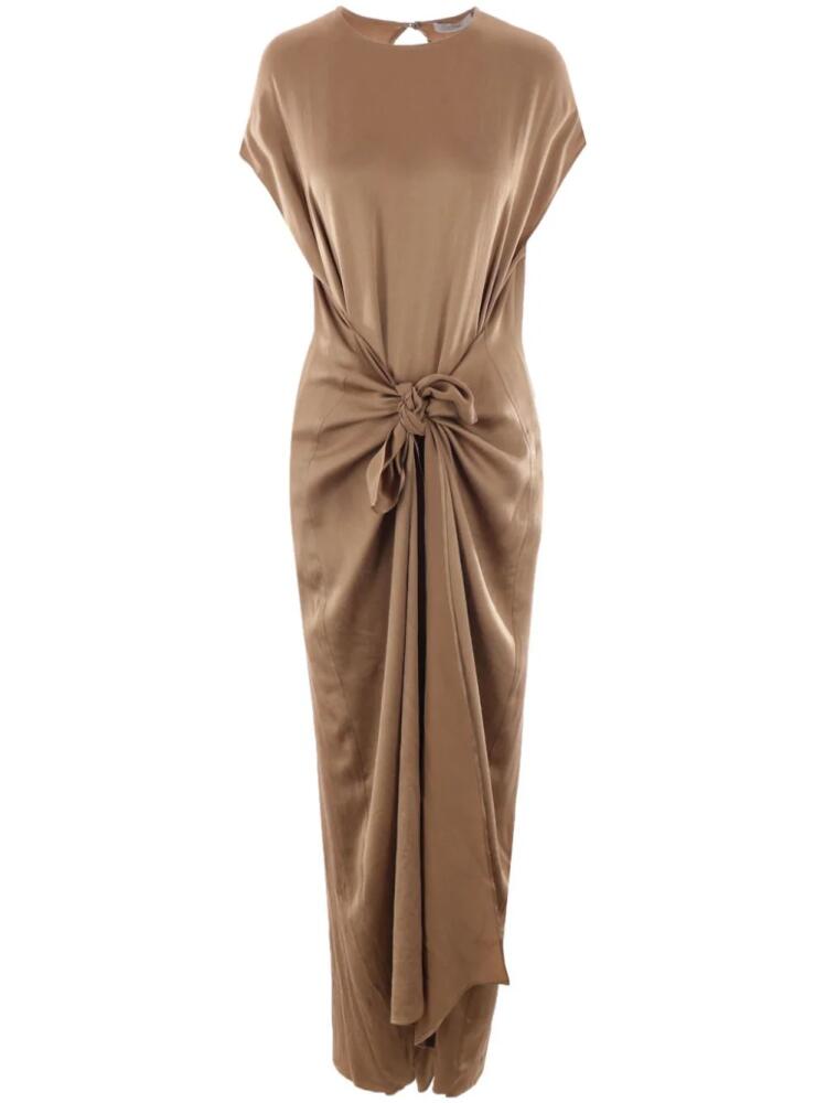 Dusan knot-detail silk jumpsuit - Brown Cover