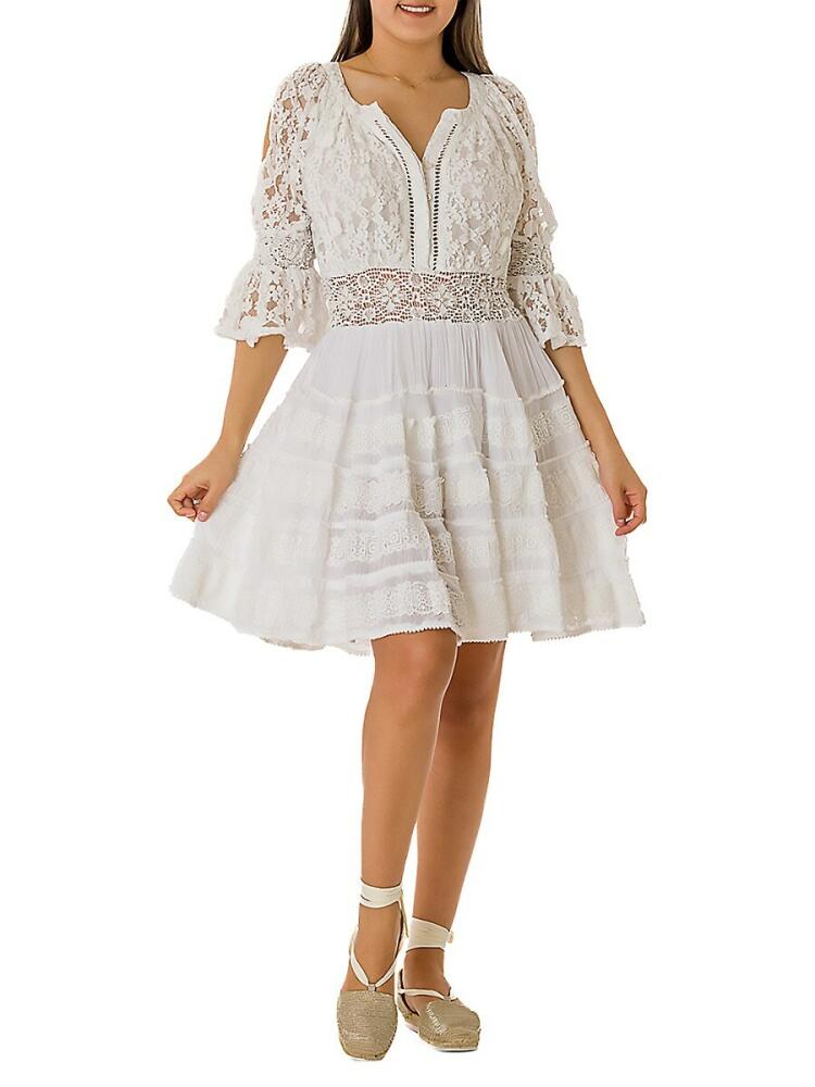 Ranee's Women's Lace Tiered A Line Dress - White Cover