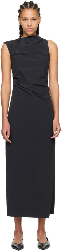 St. Agni Black Asymmetric Neck Midi Dress Cover