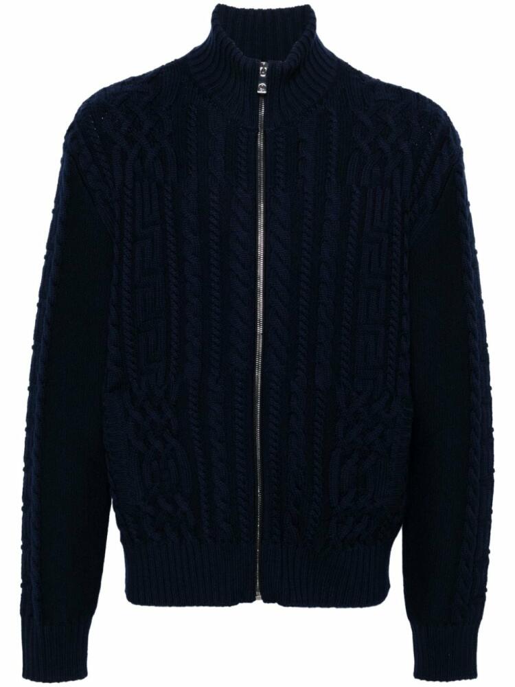 Versace cable-knit virgin wool cardigan - Blue Cover