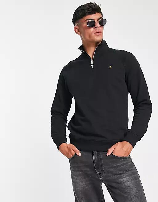 Farah Jim half zip heather cotton sweatshirt in black Cover