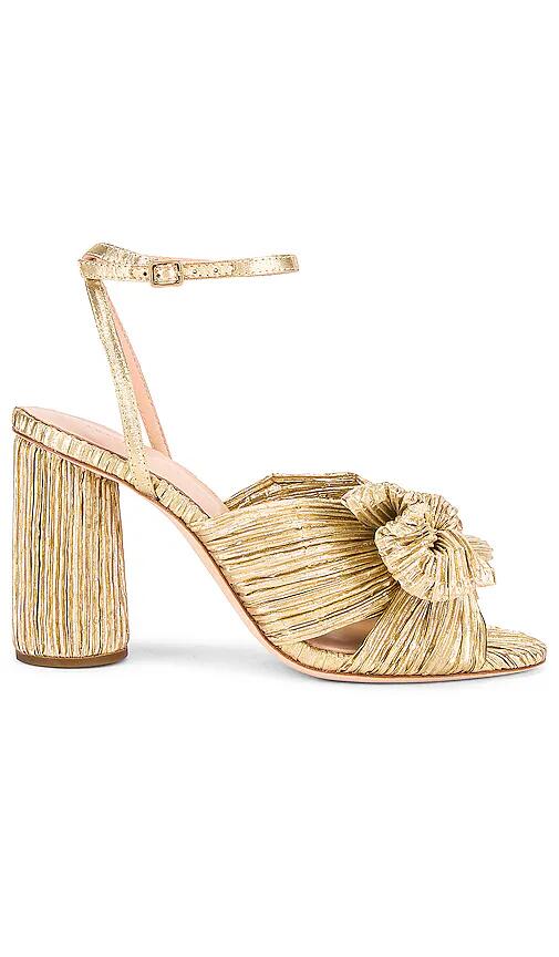 Loeffler Randall Camellia Bow Heel With Ankle Strap in Metallic Gold Cover