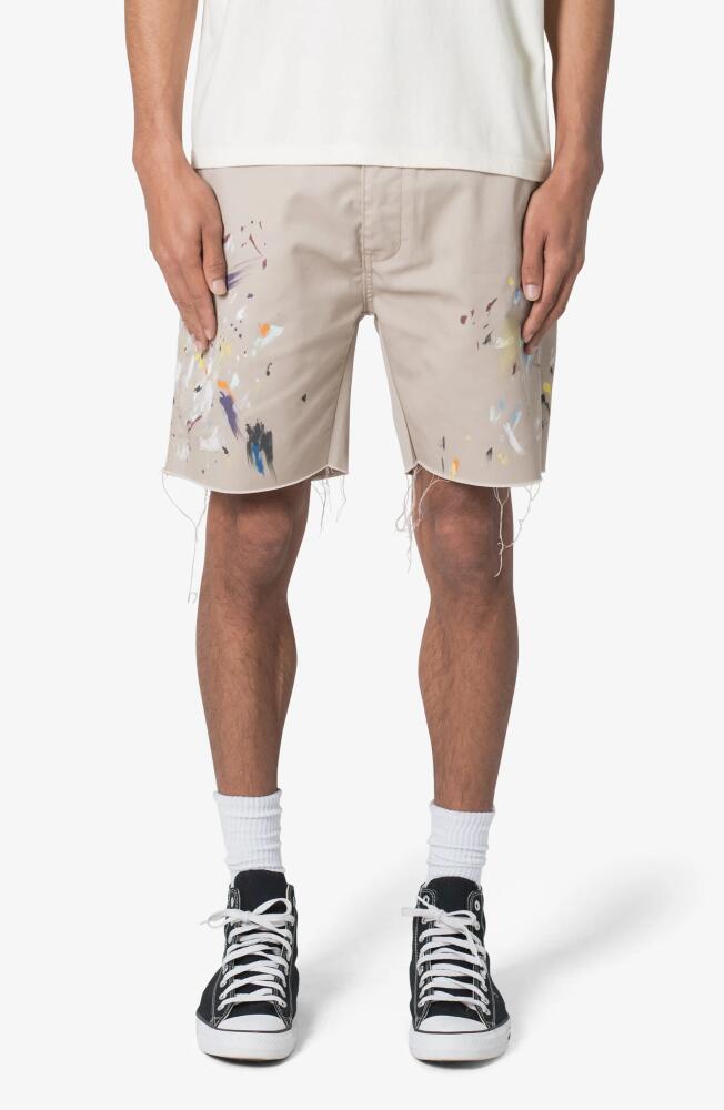 mnml Paint Spattered Cutoff Twill Shorts in Khaki Cover