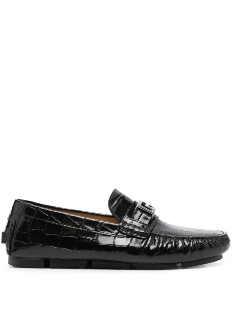 Versace logo-plaque crocodile-effect loafers - Black Cover