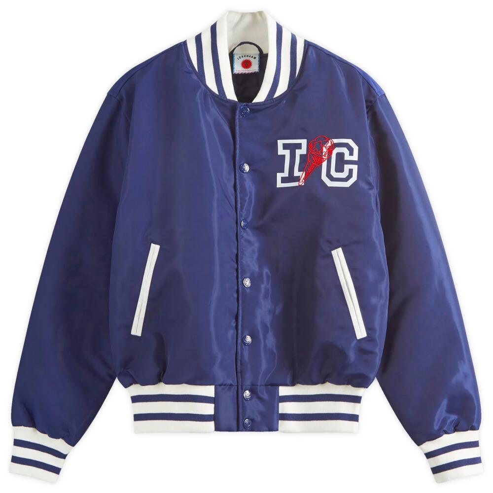 ICECREAM Men's IC Classic Satin Varsity Jacket in Navy Cover