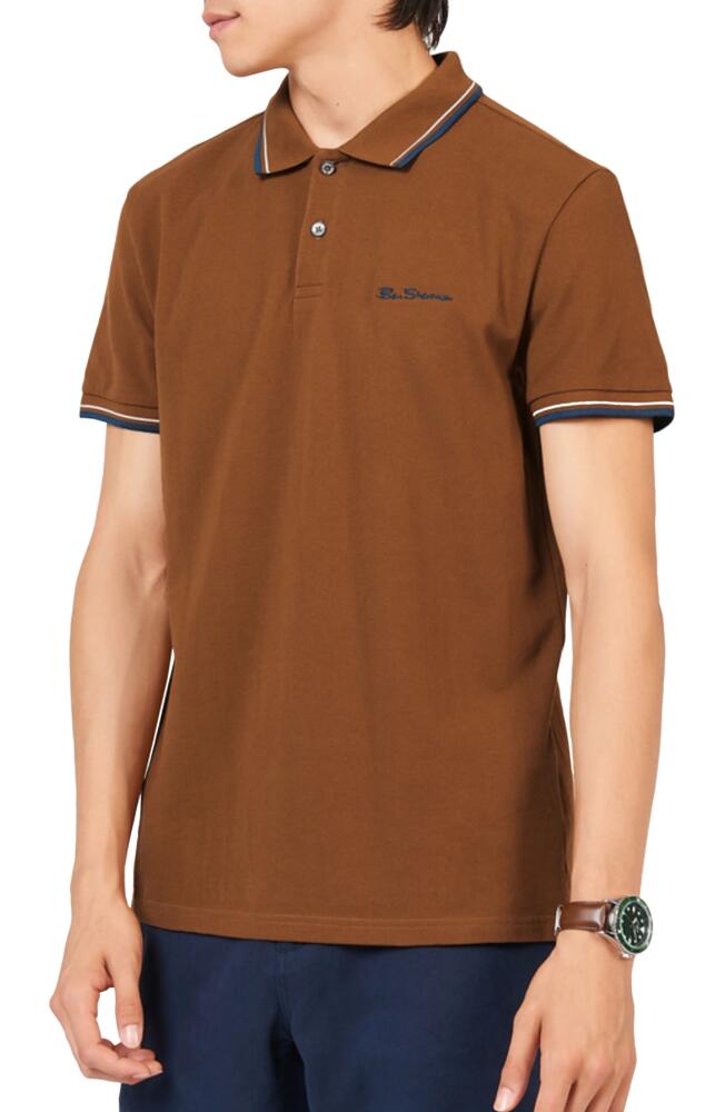 Ben Sherman Signature Tipped Organic Cotton Piqué Polo Shirt in Ginger Cover