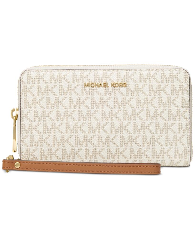 Michael Michael Kors Logo Jet Set Flat Multifunction Phone Case - Vanilla/Gold Cover