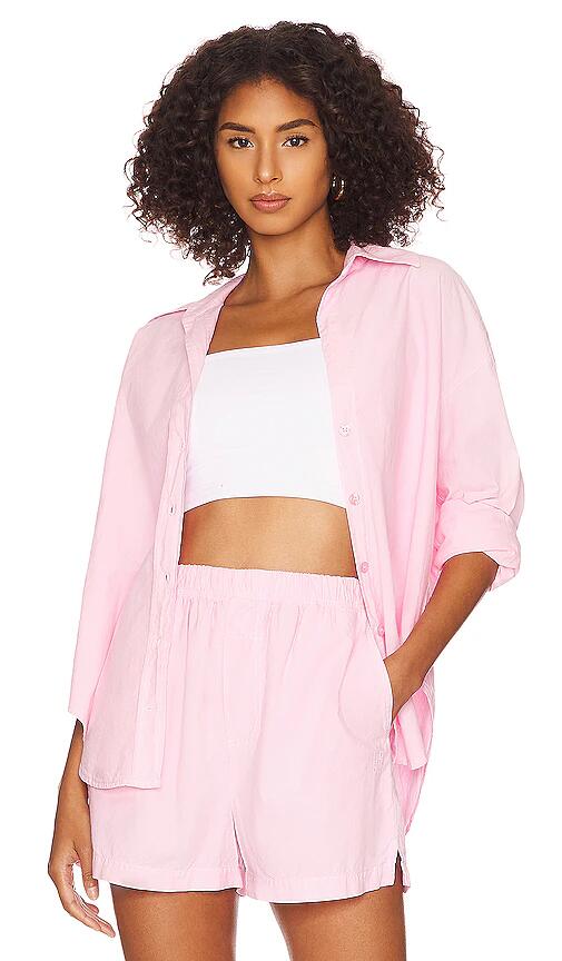 MONROW Stretch Poplin Shirt in Pink Cover