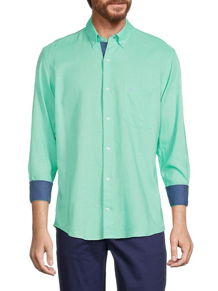 TailorByrd Men's Linen Blend Contrast Sport Shirt - Fresh Mint Cover