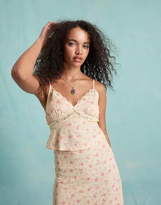 Miss Selfridge western satin lace insert cami top in ditsy print - part of a set-Multi Cover