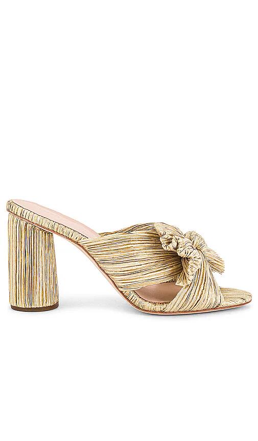 Loeffler Randall Penny High Heel Pleated Knot Slide in Metallic Gold Cover