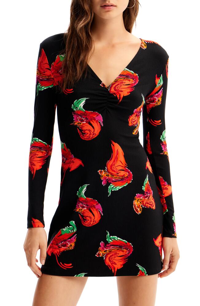 Desigual Floral Ribbed Minidress in Black Cover