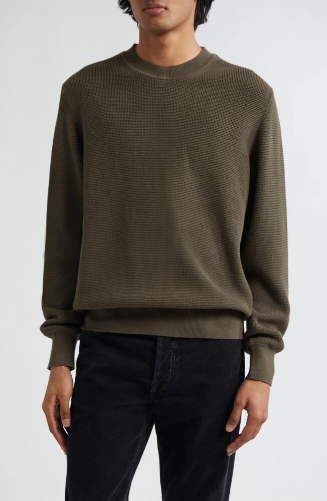 Sunspel Cotton Waffle Stitch Crewneck Sweater in Khaki Cover