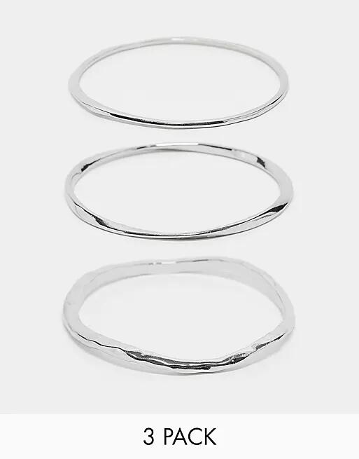 ASOS DESIGN 3 pack molten bangle set in silver tone Cover