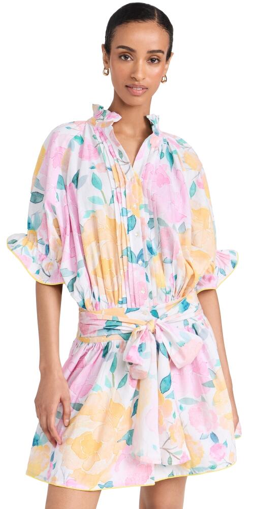 Juliet Dunn Linen Look Blouson Dress Lemon/Multi Cover