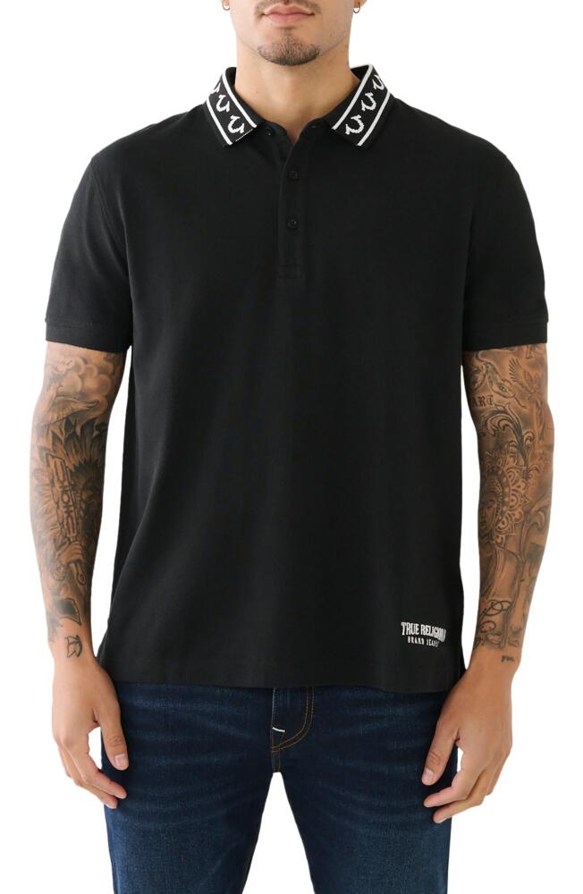 True Religion Brand Jeans Logo Collar Cotton Polo in Jet Black Cover