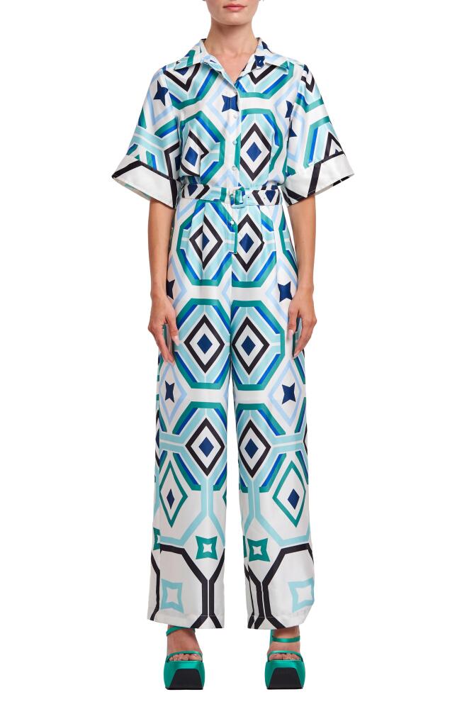 CIEBON Averyn Geo Print Jumpsuit in Teal Cover