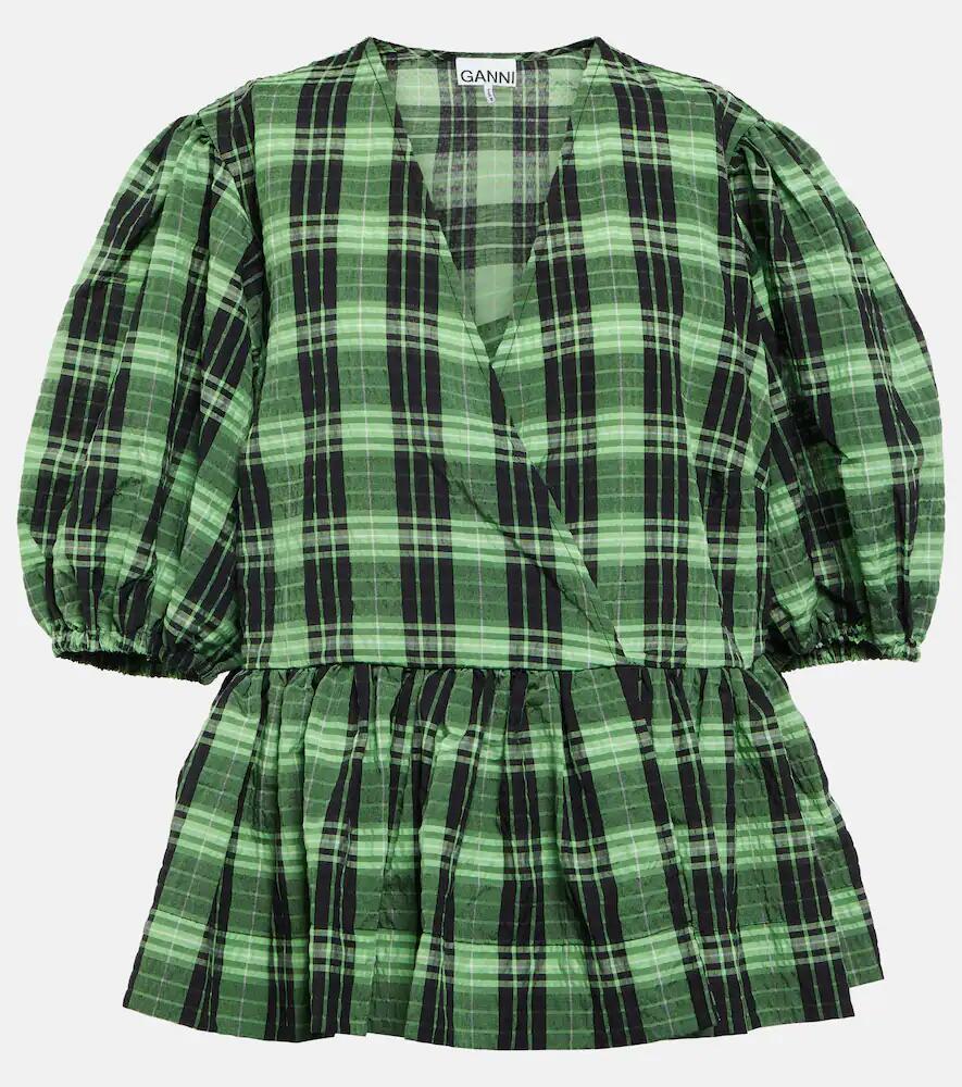 Ganni Checked seersucker wrap blouse Cover