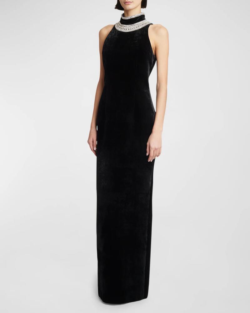 Balmain Velvet Open Back Gown with Crystal Embroidery Cover