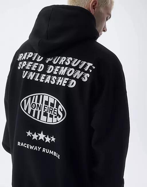 Pull & Bear rapid speed printed hoodie in black Cover