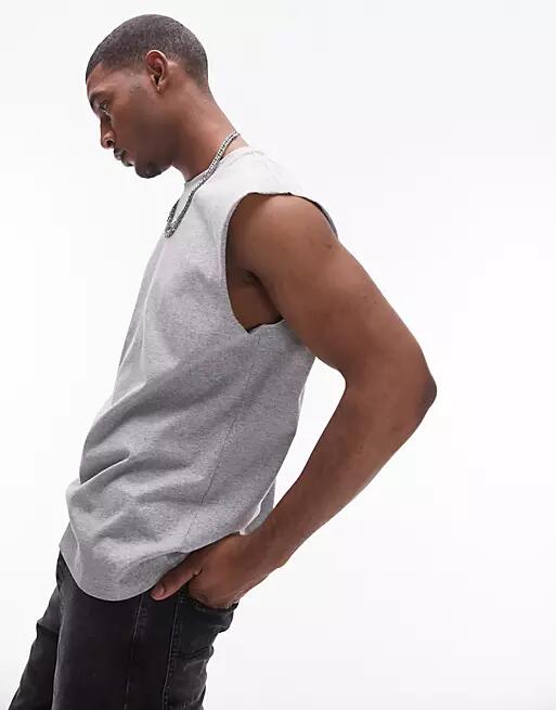 Topman relaxed fit sleeveless t-shirt in heather gray-White Cover