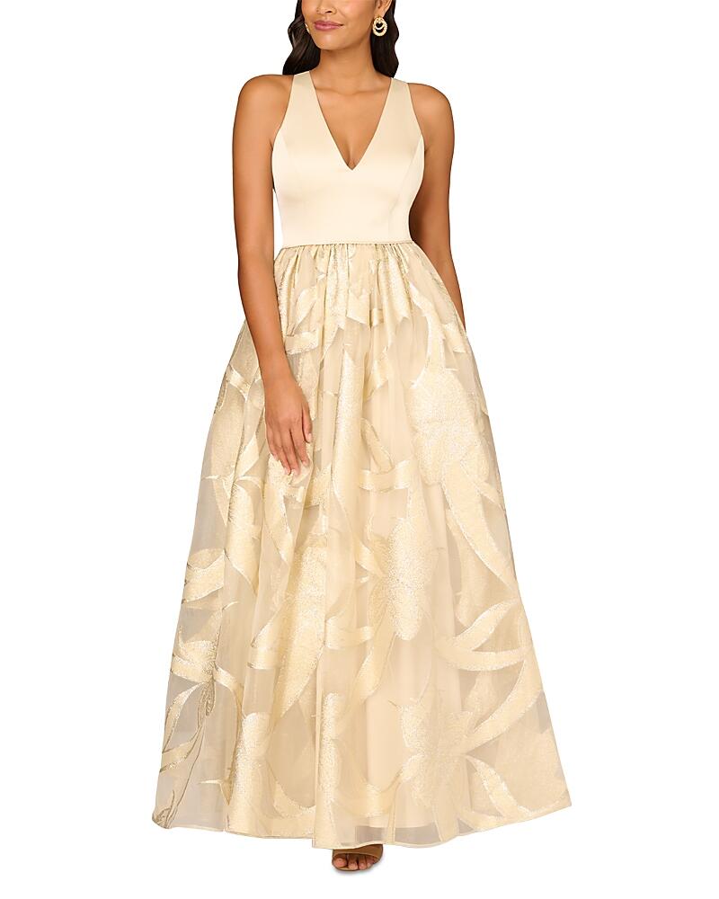 Aidan Mattox Sleeveless Metallic Jacquard Gown Cover