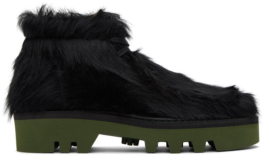 Dries Van Noten Black & Green Calf-Hair Boots Cover