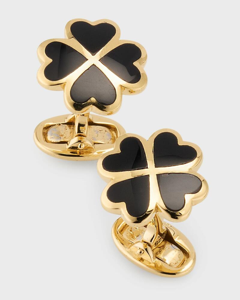 Jan Leslie Men's 18K Gold Vermeil Black Onyx Four Leaf Clover Cufflinks Cover