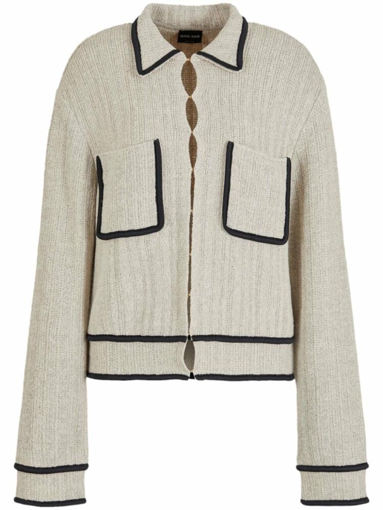 Giorgio Armani contrasting-trim drop-shoulder cardigan - Neutrals Cover