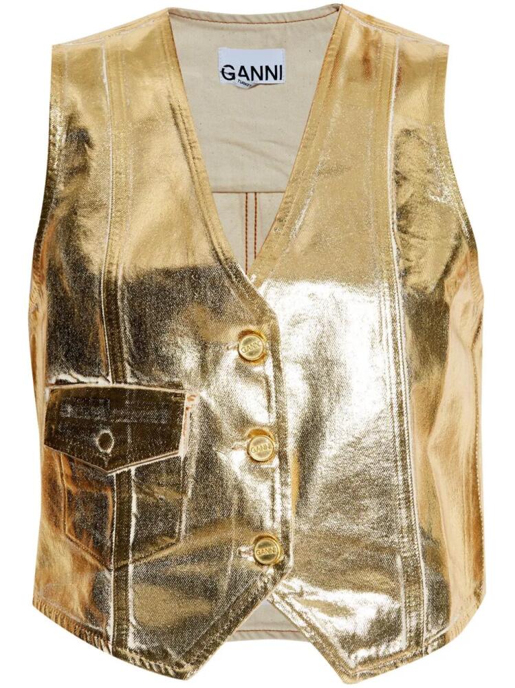 GANNI metallic organic cotton vest - Gold Cover