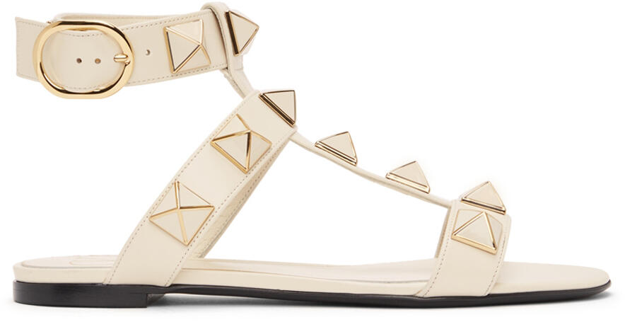 Valentino Garavani Off-White Roman Stud Flat Sandals Cover