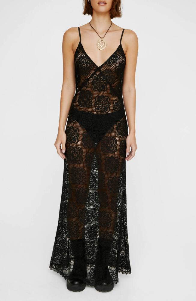 NASTY GAL Strappy Lace Maxi Cover-Up Slipdress in Black Cover