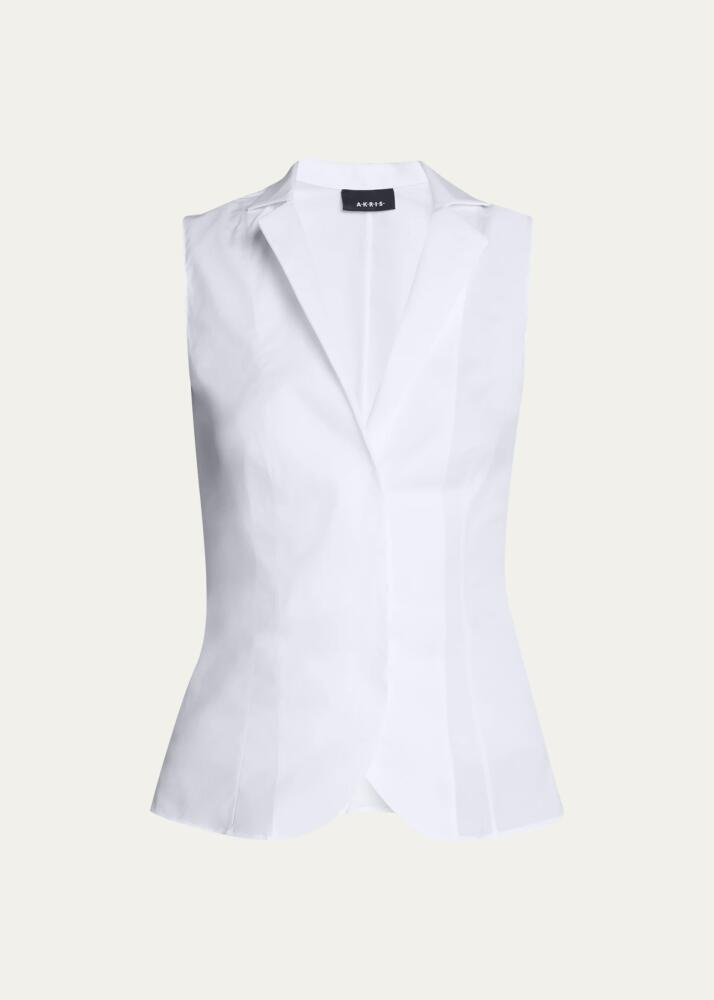 Akris Notched Stand-Collar Sleeveless Button-Front Blouse Cover