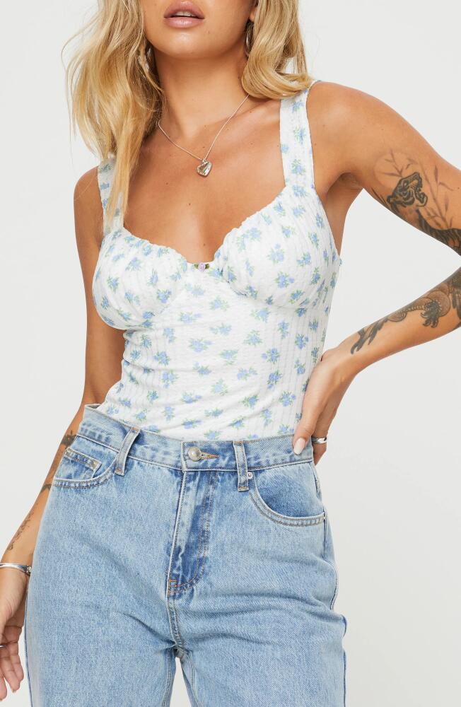 Princess Polly Lupton Floral Bodysuit in White /Blue Cover