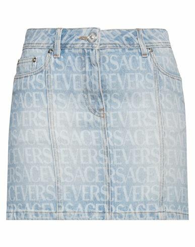 Versace Woman Denim skirt Blue Cotton, Calfskin Cover