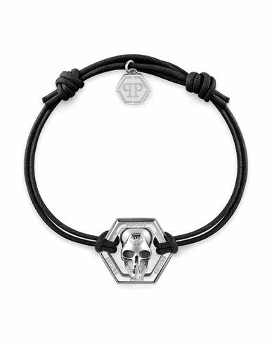 Philipp Plein Linked Cotton Cord Bracelet Man Bracelet Silver Cotton Cover