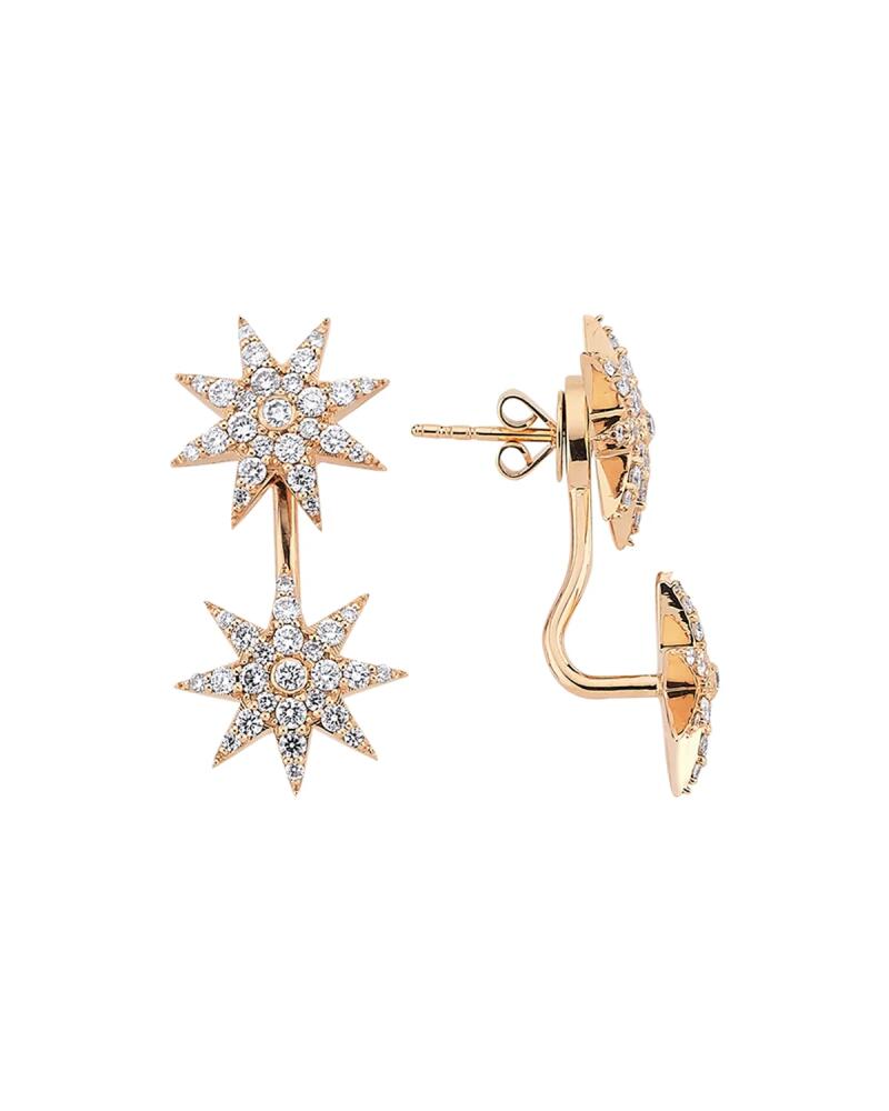 BeeGoddess Venus Star 14k Diamond Curved Drop Earrings Cover