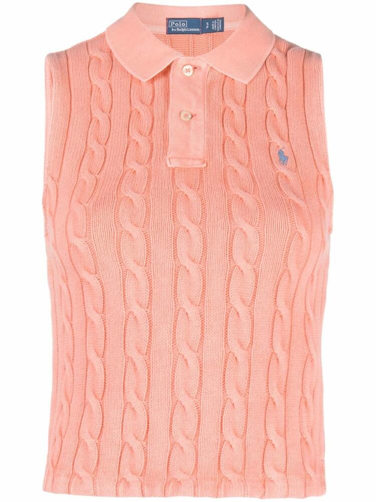 Polo Ralph Lauren Polo Pony cable-knit polo top - Pink Cover