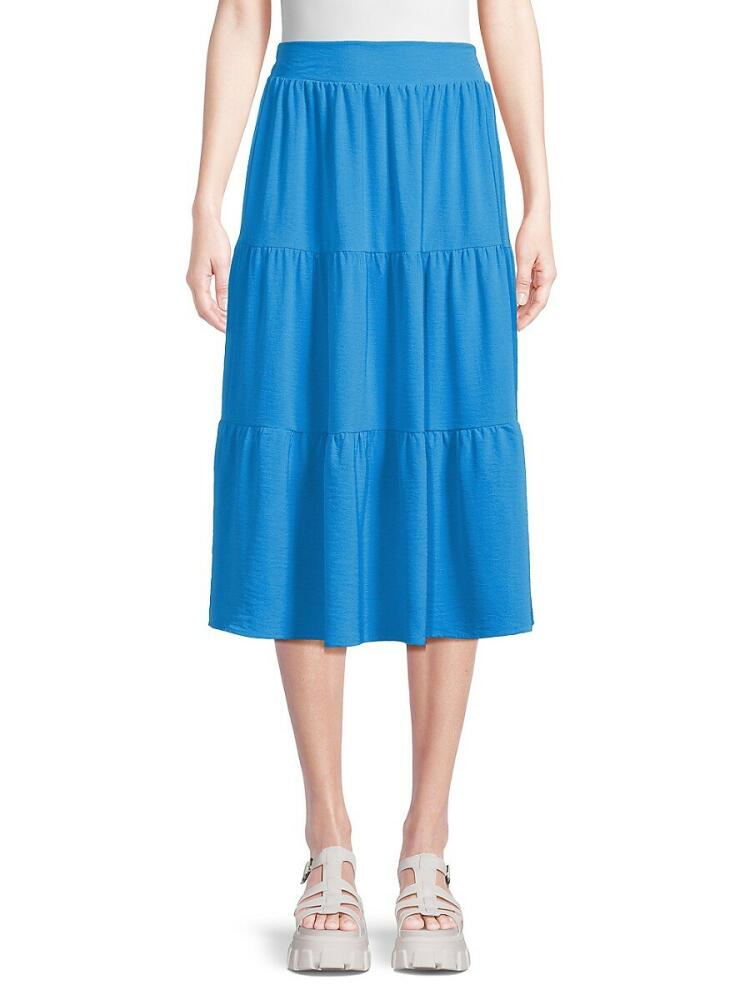 Renee C. Women's Solid Tiered Midi Skirt - Blue Cover