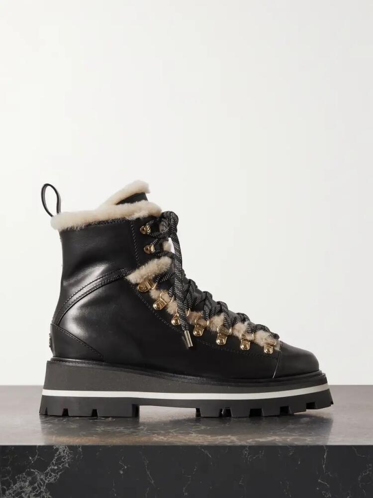 Jimmy Choo - Chike Shearling-trimmed Leather Combat Boots - Black Cover