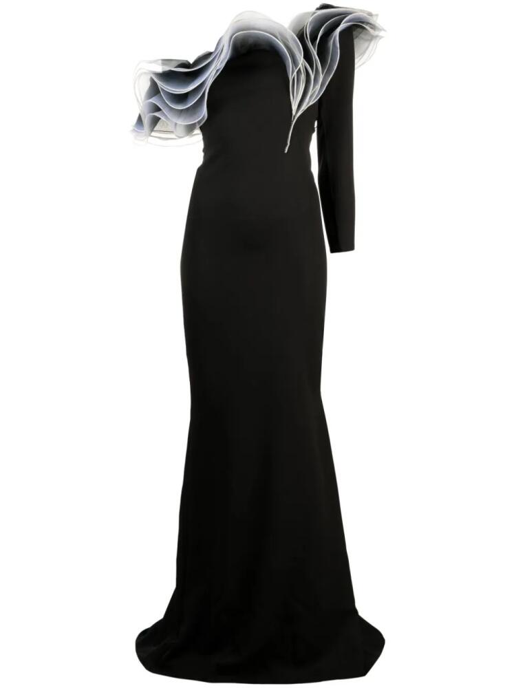 Ana Radu layered-detail asymmetric gown - Black Cover