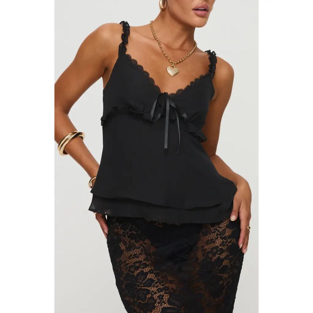 Princess Polly Taini Ruffle Chiffon Camisole in Black Cover