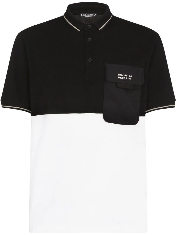 Dolce & Gabbana logo-patch two-tone polo shirt - Black Cover