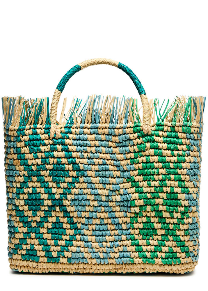 Sensi Studio Canasta Fringed Woven Straw Tote - Green Cover