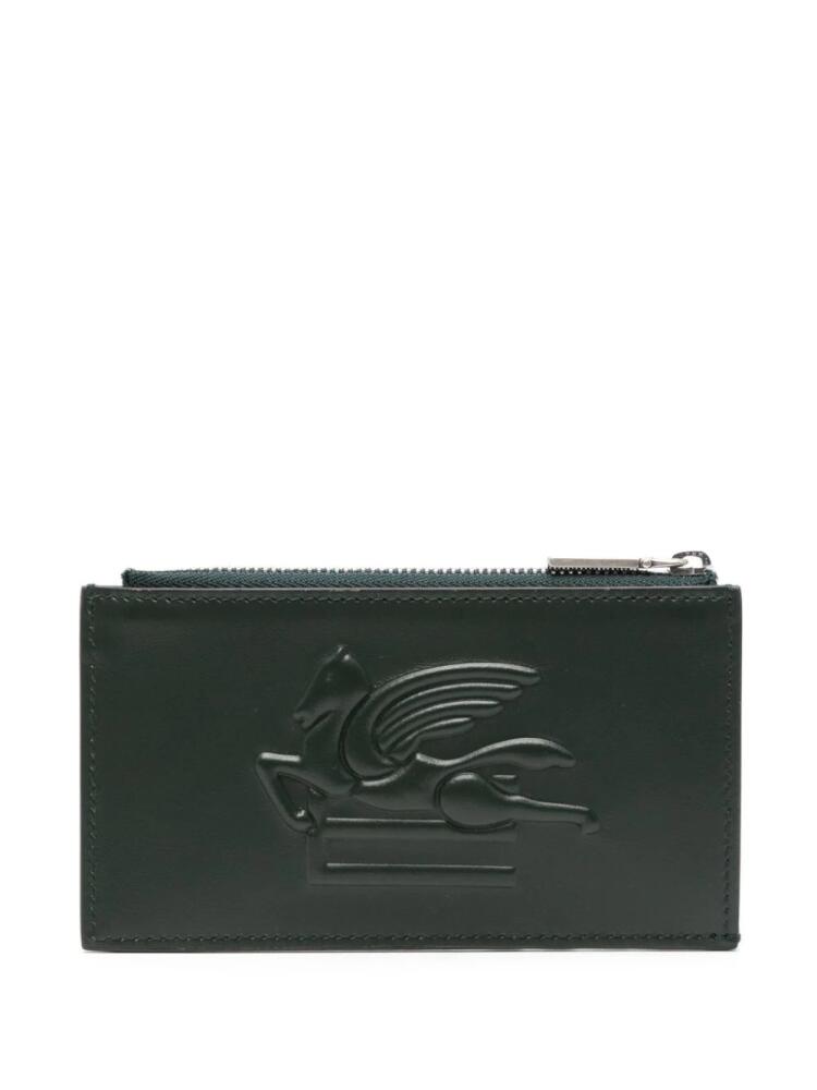 ETRO logo-embossed leather card holder - Green Cover